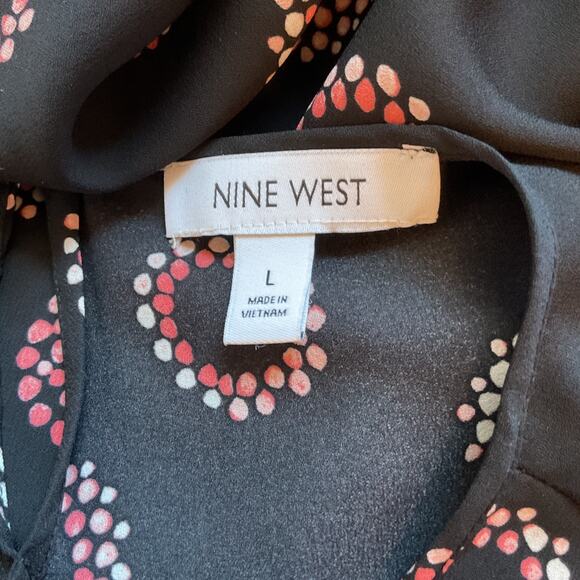 Nine West Black Multicolor 3/4 Sleeve Tie Wrist Tunic Top L - Picture 4 of 6